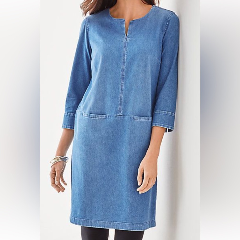 J. Jill Minimalist Light Blue Denim Dress Size 8 Midi Jean Capsule Wardrobe